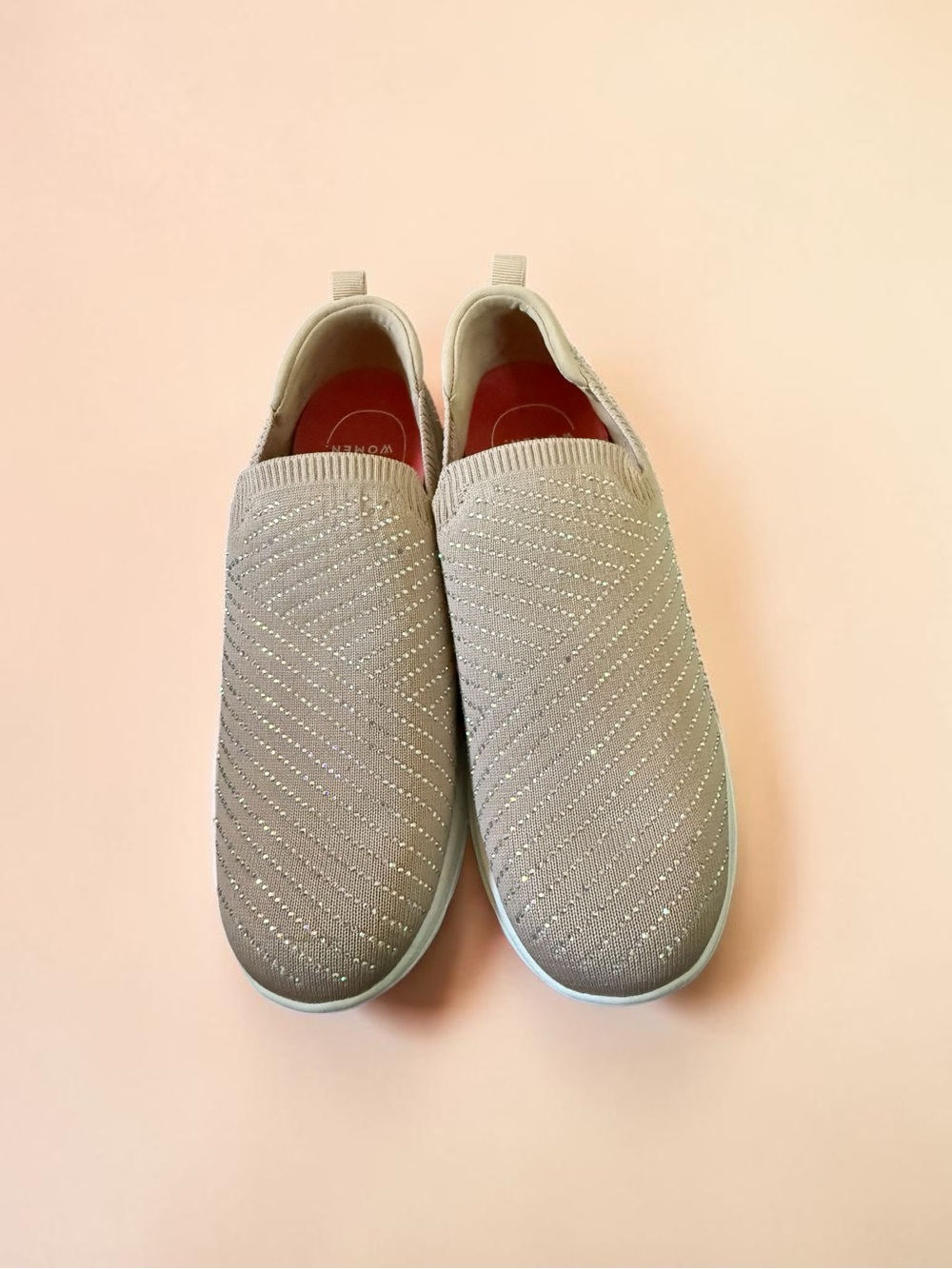 Ryka Slip-On Knit Sneakers in Taupe with Sparkle